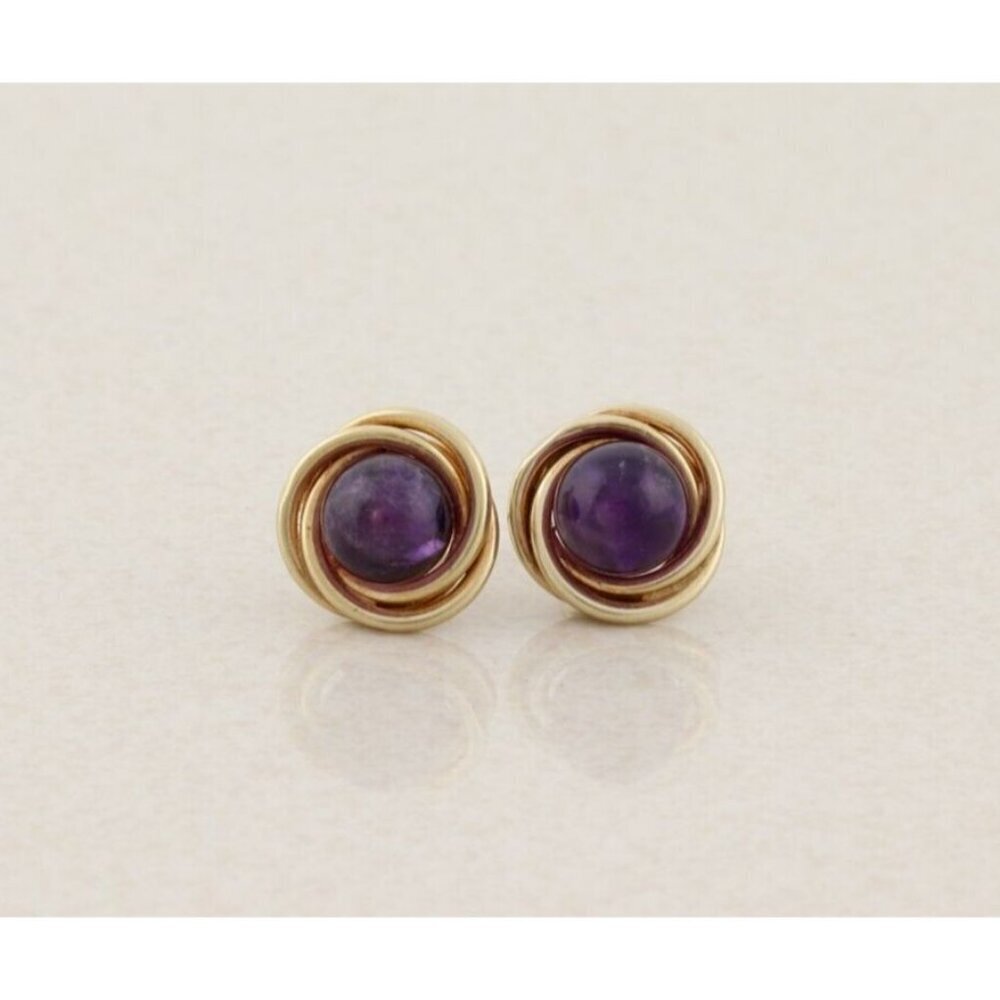 14k Yellow Gold Amethyst Swirl Earrings Stud Post